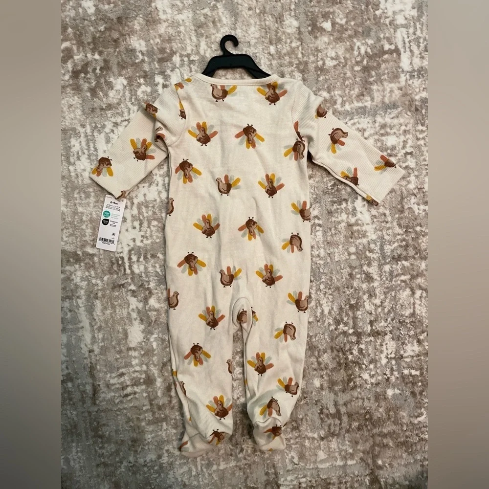 Carter's Beige and Brown Turkey Print Kids Footie size 6/9 months-NWT
